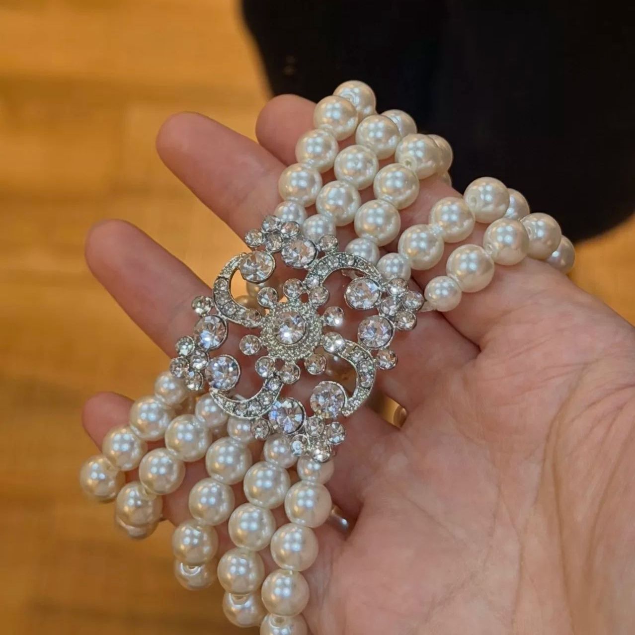 法式复古多层串珠手链女生华丽闪钻花形搭手串宫廷风精致百搭手饰