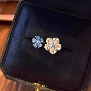 新款双头花朵粉钻爆闪开口戒指不掉色满钻食指戒指环轻奢高级感女