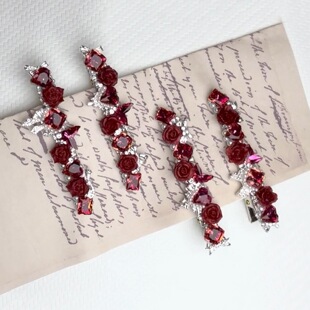 哥特头饰血色玫瑰复古红色玫瑰花发夹风高级感气质轻奢精致百搭鸭