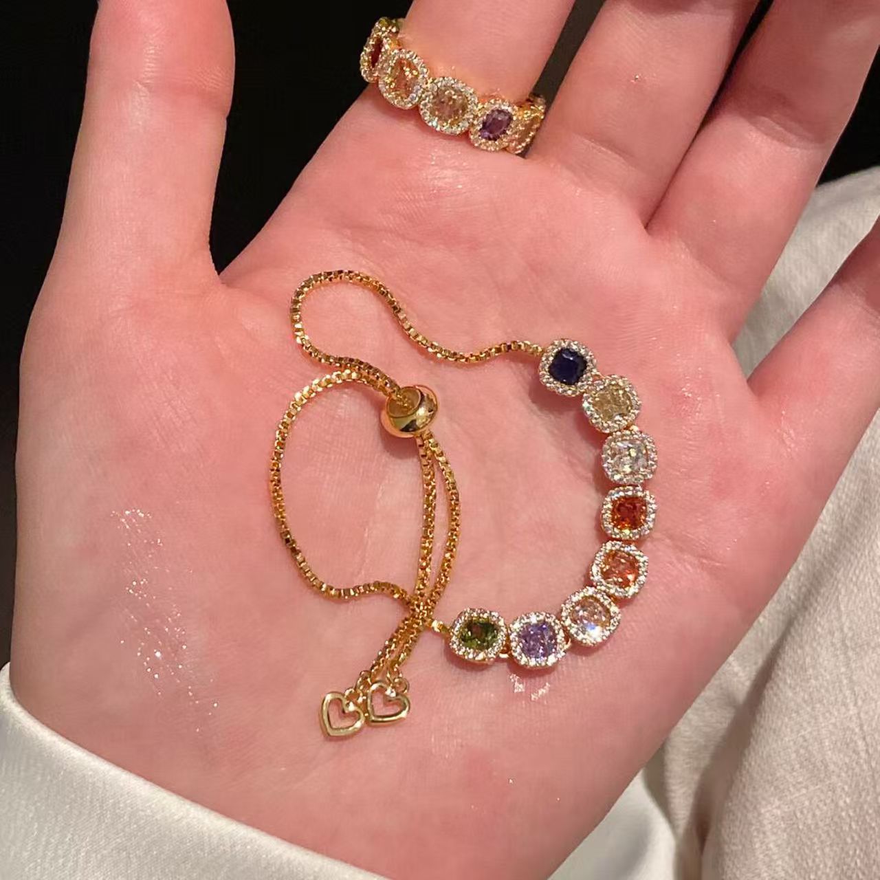 多巴胺几何方糖水晶手链戒指女款轻奢小众精致2025新款闺蜜手饰品