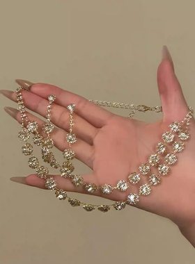 【米兰秀场】爆闪满钻叠戴项链小众高级感多层金色锁骨链choker