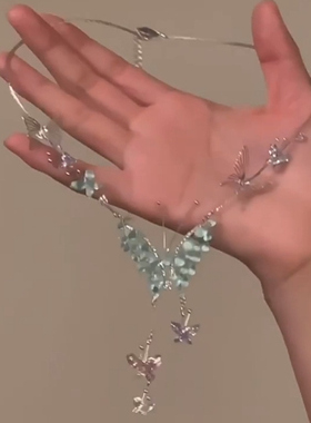 法式超仙薄荷曼波绿色蝴蝶流苏项链女小众颈链新款爆款耳饰锁骨链