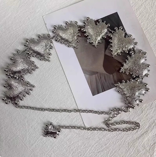 金属夸张大爱心腰链女复古重工设计感银色配裙子链条腰带个性配饰