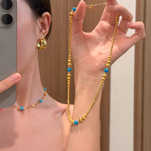 欧美配饰套装显白仿绿松石手链短款复古毛衣链女款轻奢高级感项链