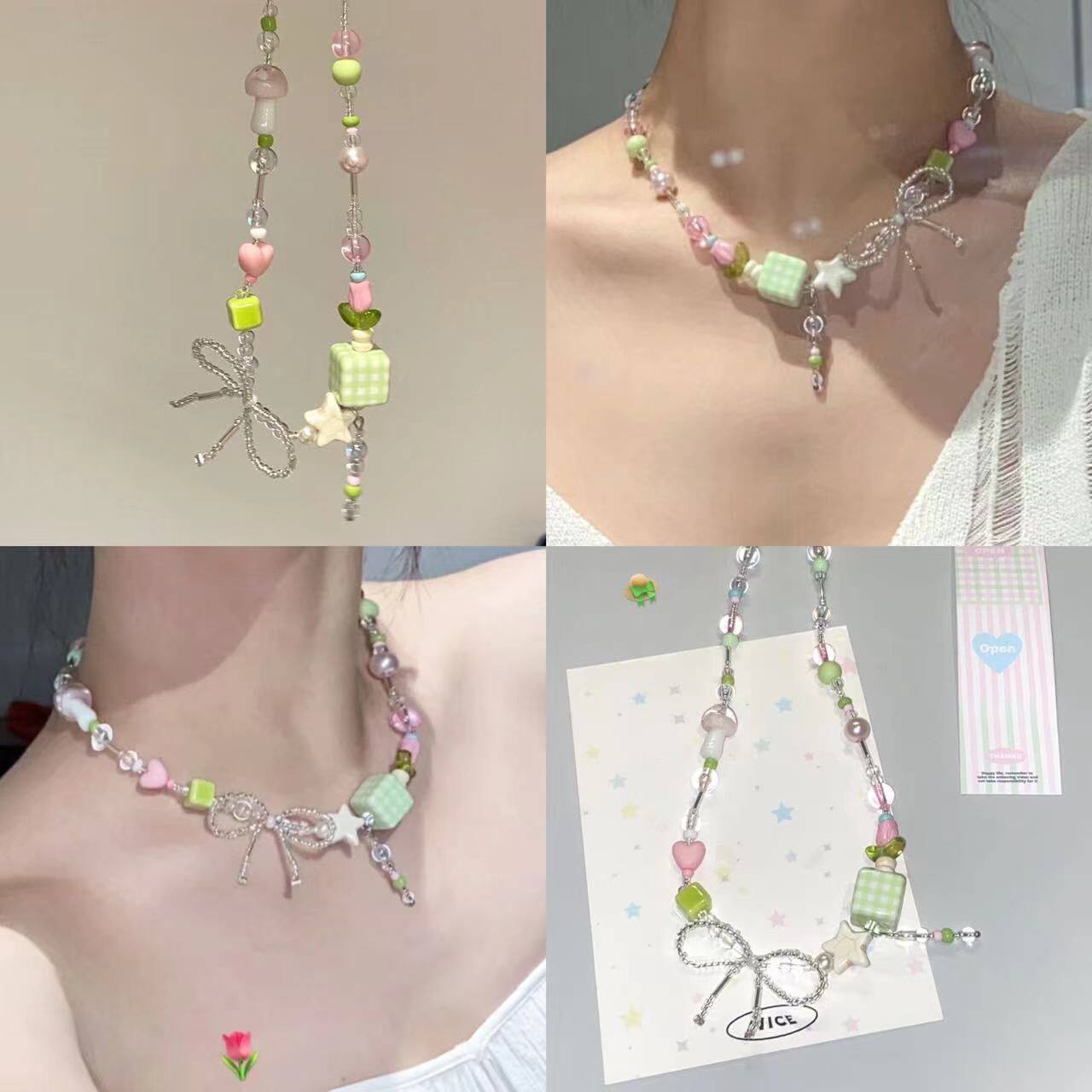 人间小甜妹 多巴胺彩色蝴蝶结项链女小清新锁骨链小众颈链毛衣链