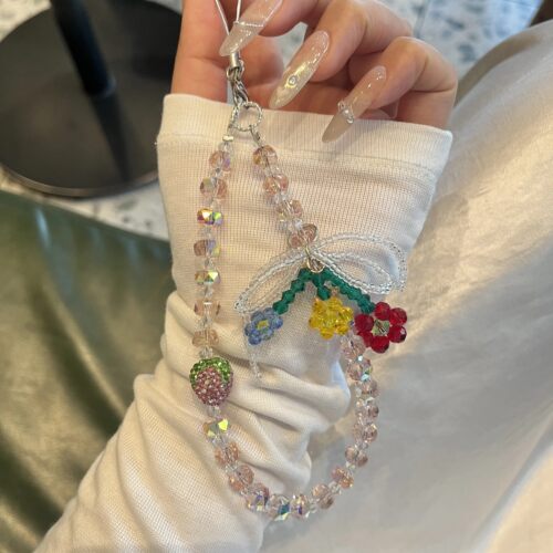 清新手工彩花水晶串珠手机链