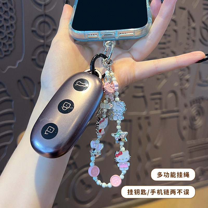 可爱卡通KT猫咪可爱金属手机挂绳手腕款钥匙通用挂件DIY挂手机链