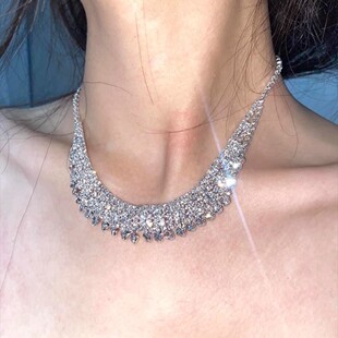 超闪满钻高级感锆石项链小众气质轻奢耳钉新娘千金晚礼服夸张配饰