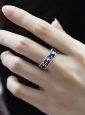 情信物勿忘我戒指珐琅彩新款神印王座可转动指环复古饰品新中式