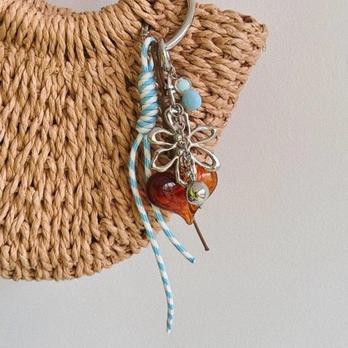 夏日创意个性花朵包包红色挂件爱心银色形状情侣女钥匙扣挂饰ins