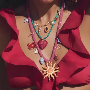 欧美夏日甜美多层多巴胺太阳花夸张项链 度假旅游风街拍潮女颈链