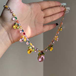 多巴胺仿满钻花朵浮夸彩宝项链女2025新款爆款高级感轻奢小众颈链
