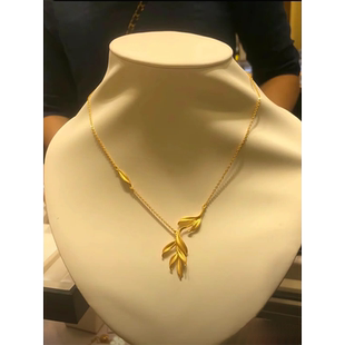 黄金色柳叶弯弯流苏项链复古新中式仿三金婚嫁风树叶子锁骨链套链