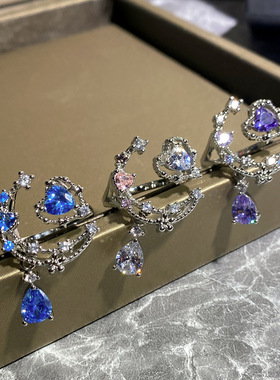 静谧之夜爆闪爱心水滴钻月亮戒指