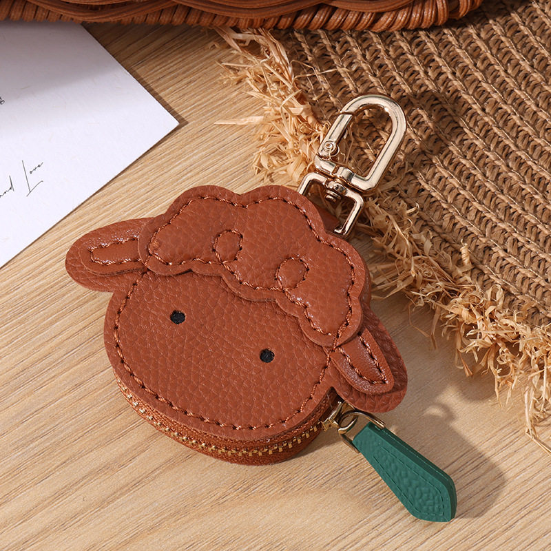 可爱卡通皮质多层零钱包小羊包包挂饰原创设计时尚钥匙扣收纳包