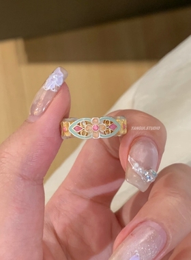 「满枝花」国风新中式花朵戒指环珐琅彩手饰重工轻奢百搭叠戴戒指