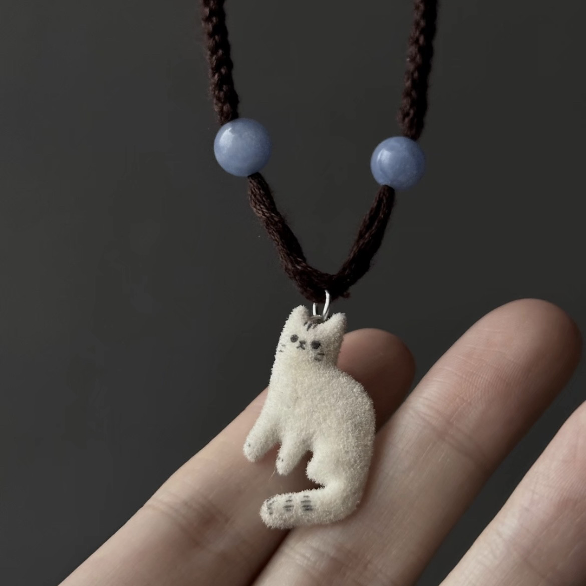 手作款~ 毛线编绳猫咪吊坠项链女秋冬可爱长款毛衣链童趣小众配饰