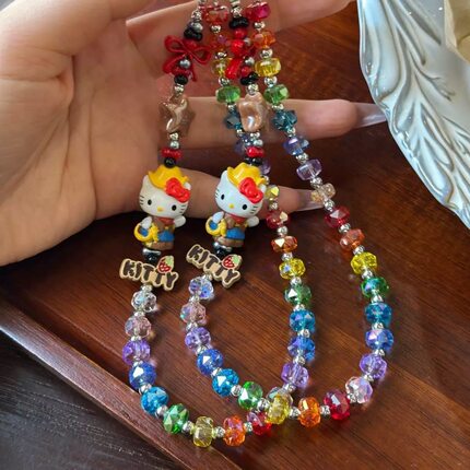 手作彩虹牛仔hellokitty萌粒手机链ccd相机挂件可爱挂饰diy手机链