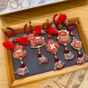 钥匙扣包挂车挂成品红八达非遗宋锦葫芦挂件福禄寿喜财平安流苏