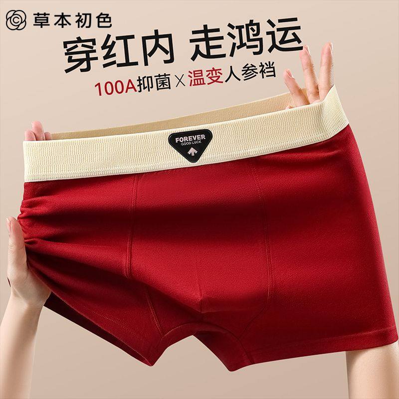 草本初色本命年男士内裤红色2026短裤男款平角四角裤结婚礼物MW,女士内衣/男士内衣/家居服,男三角内裤,淘宝优惠券,粉丝福利购,淘宝优惠卷