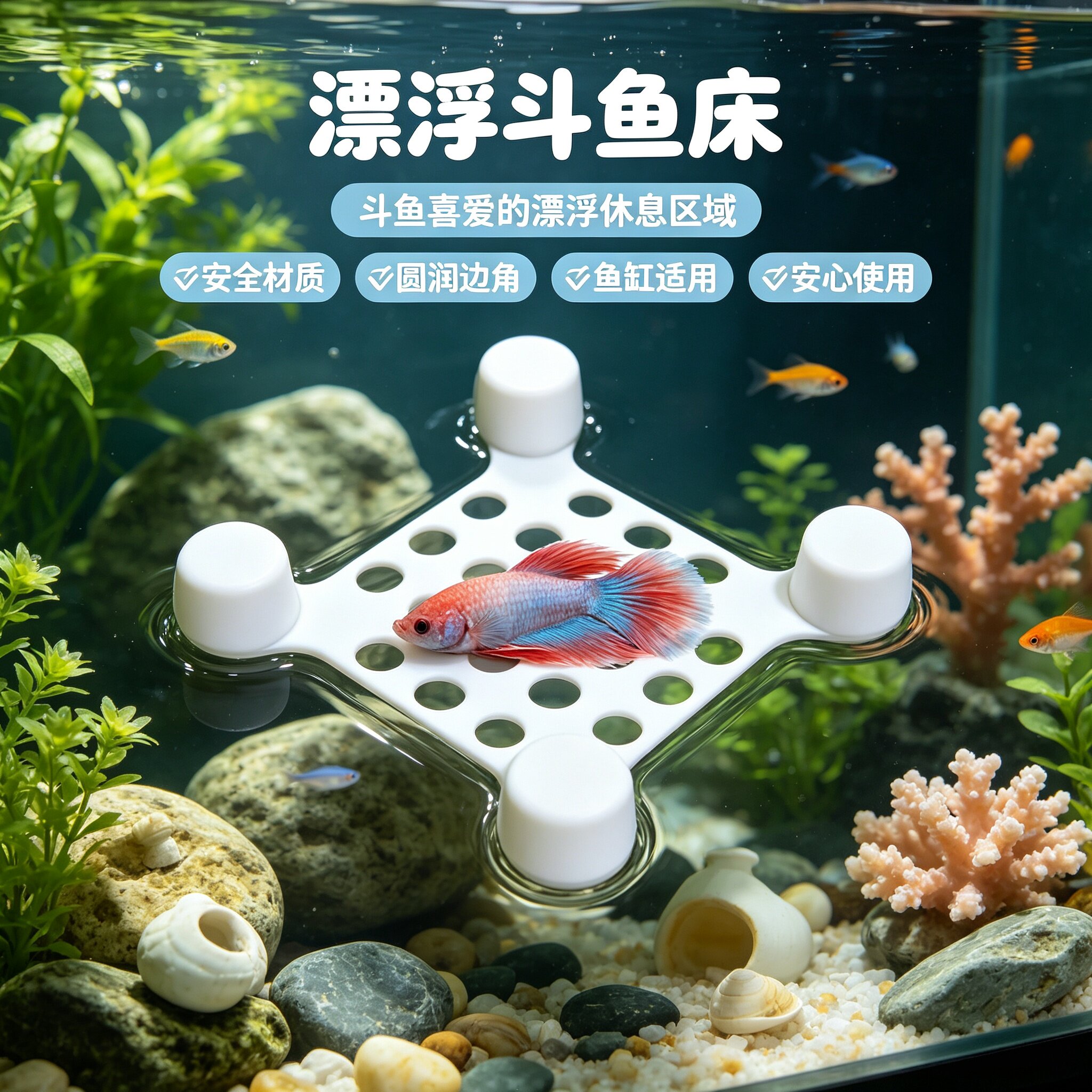 斗鱼多孔透水鱼缸漂浮躲避床