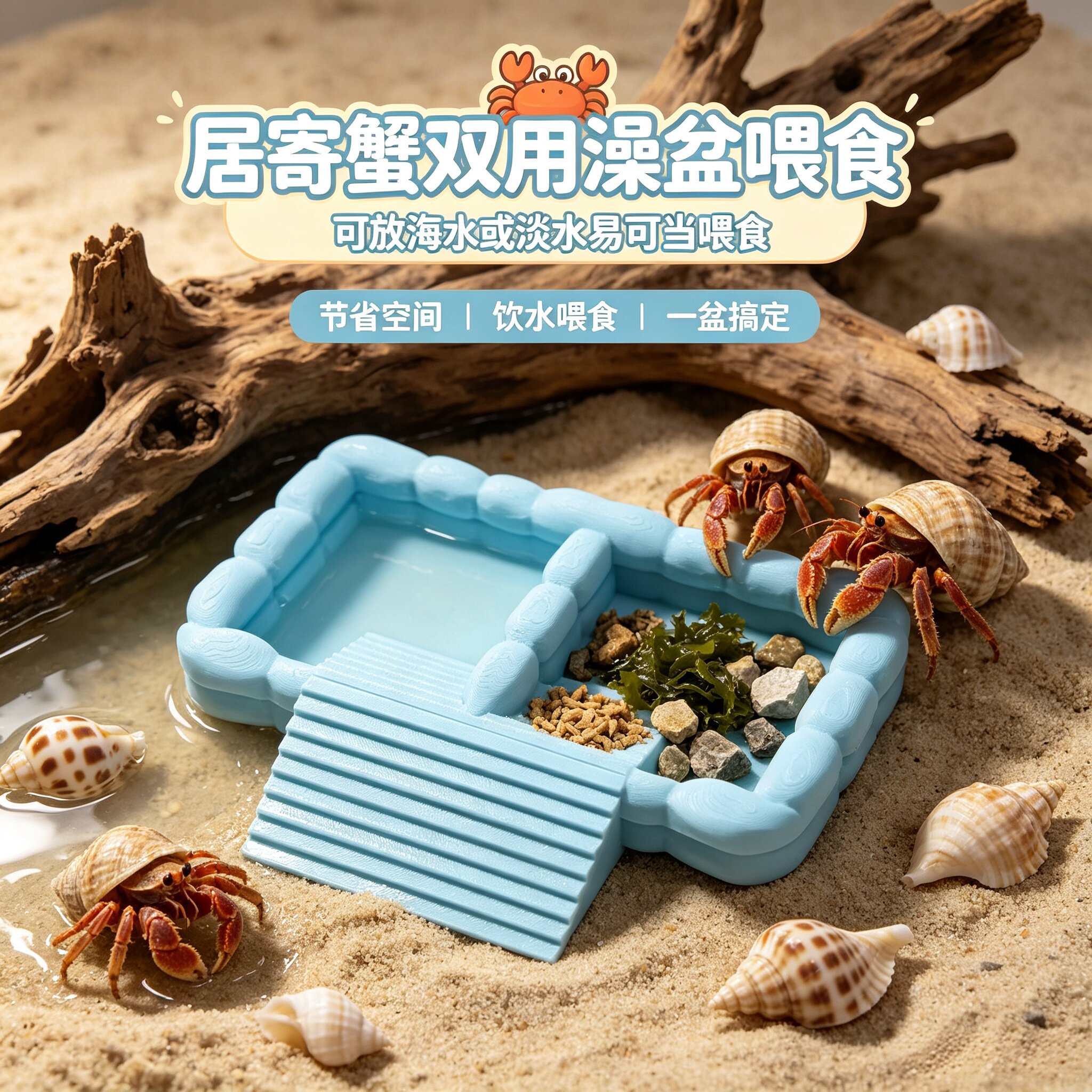 3D打印寄居蟹双槽洗澡盆分水