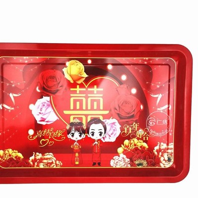 不锈钢大号红方盘婚庆结婚u果盘方形托盘瓜子糖果水果盘红色茶盘