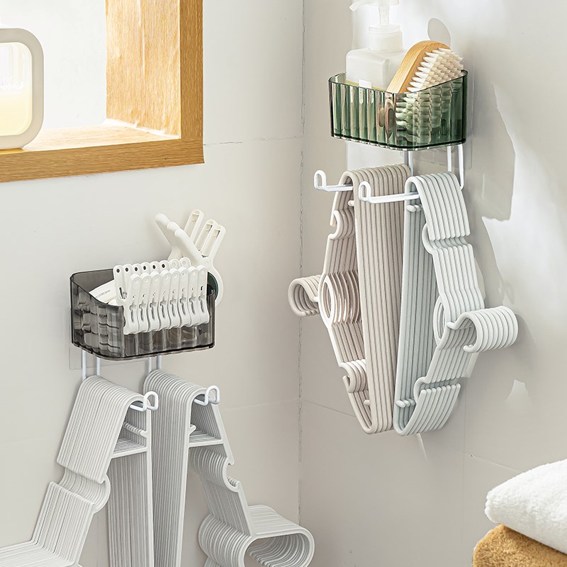 衣架收纳神器阳台挂杆挂r衣整理防风夹置物架挂钩放夹子收纳架墙