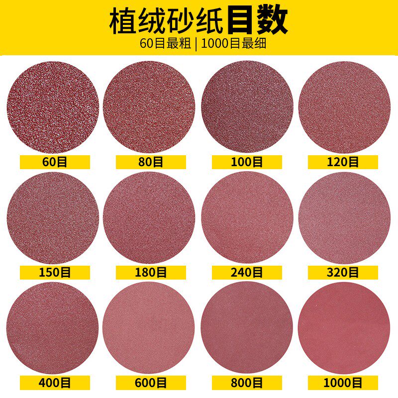 气动打磨机c砂纸片5寸抛光汽磨片圆形磨砂纸自粘红125植绒沙子60