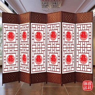 饰隔 屏风隔断简约现代折屏实木折叠移动D推拉双面客厅简易门帘装