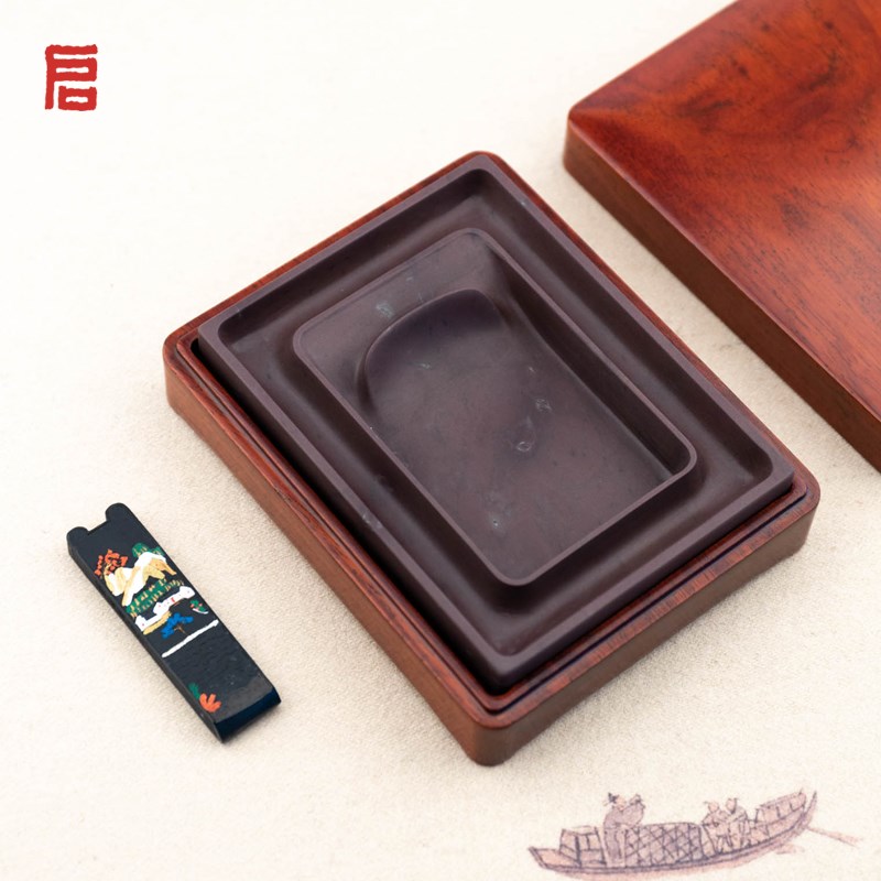 启明文房回字水墨砚端砚原石肇庆墨海火锅K砚台带盖不干墨书法专