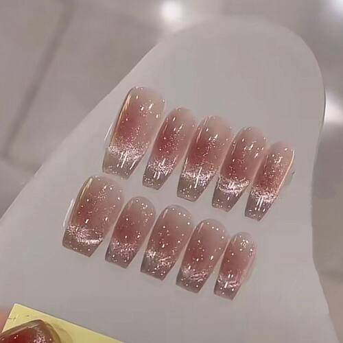 亮晶微笑腮红猫眼手工穿戴甲美甲贴片指甲贴穿戴式光疗甲猫眼渐变