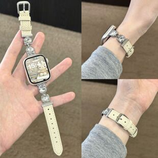 ins风适用VIVOWatchGT/532KT猫咪闪钻拼皮手表带可爱女iQOOwatch5