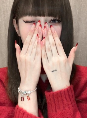 新年红色法式美甲纯手工穿戴甲精品长款显白成品美甲贴片假指甲贴