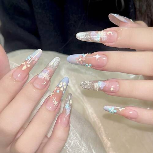 手工美甲穿戴甲高级感法式爆闪猫眼显白少女心氛围感ins风学生款