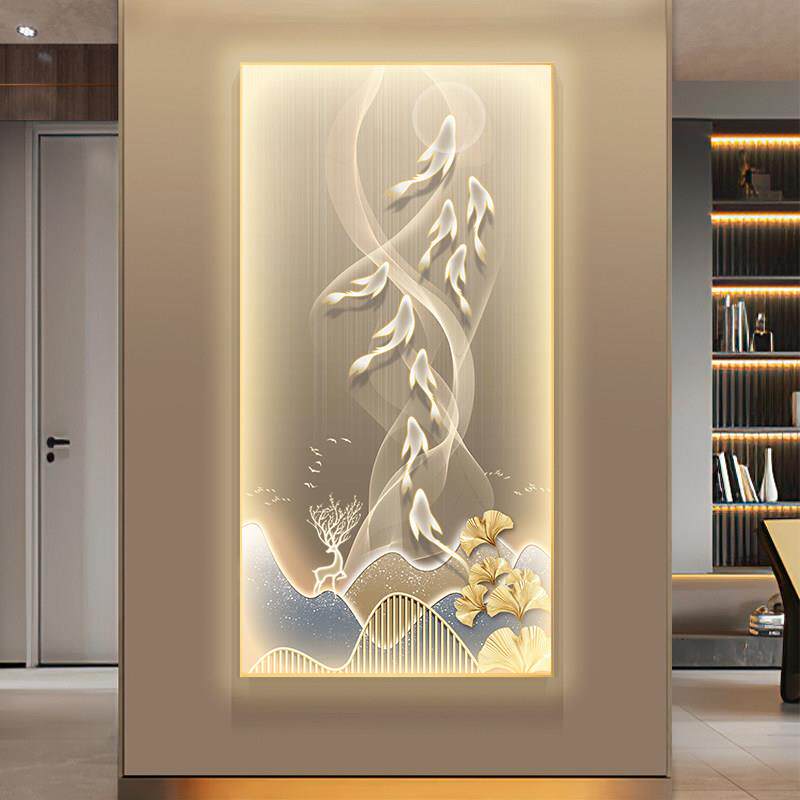 led发光装饰画客厅挂画入户玄关灯画简约现代竖版走廊高级感壁画