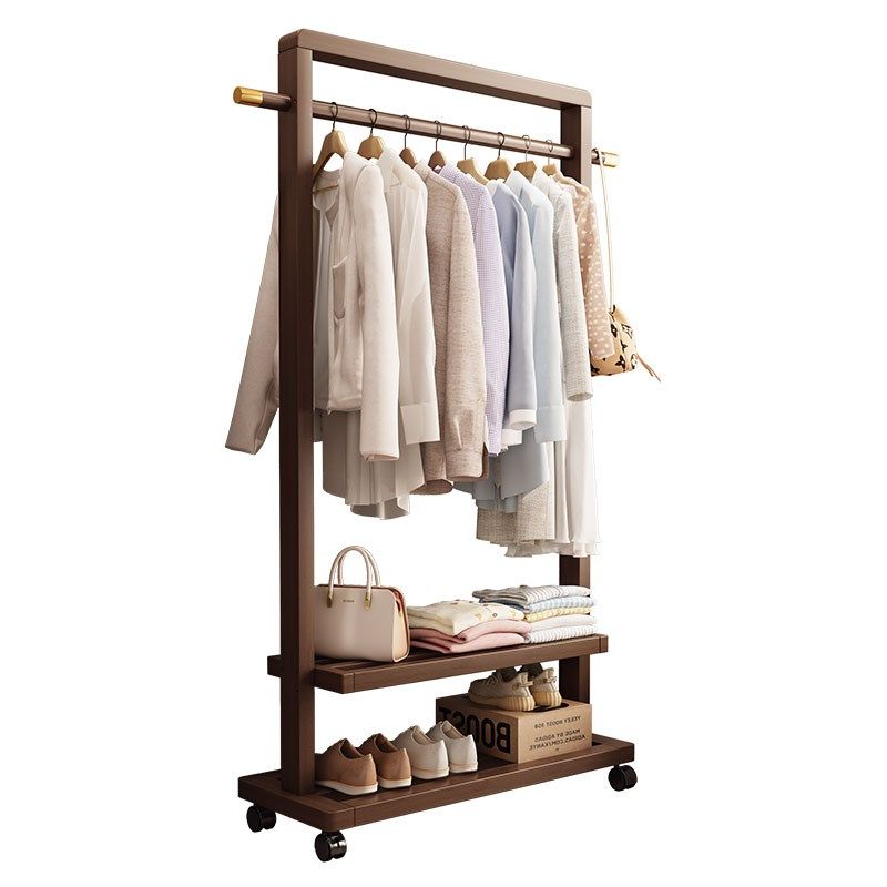 衣架卧室落地挂衣架实木可移动衣帽架多功能房间衣架置.物架晾衣