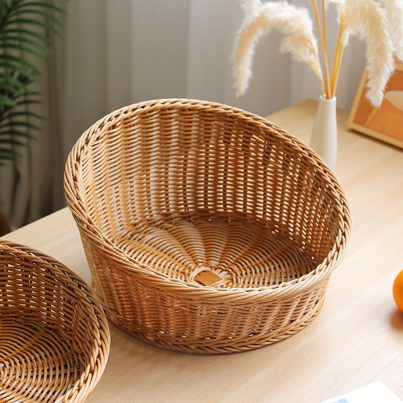 编织仿藤编圆形斜口水果篮面包A篮子展示篮梯形蔬菜收纳筐超市用,收纳整理,其他收纳篮,淘宝优惠券,粉丝福利购,淘宝优惠卷