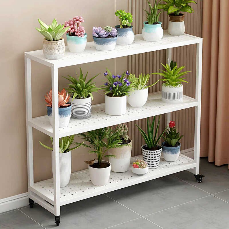 花架置物架阳台铁艺花盆托架客厅A可移动双层三多肉绿萝带轮子架