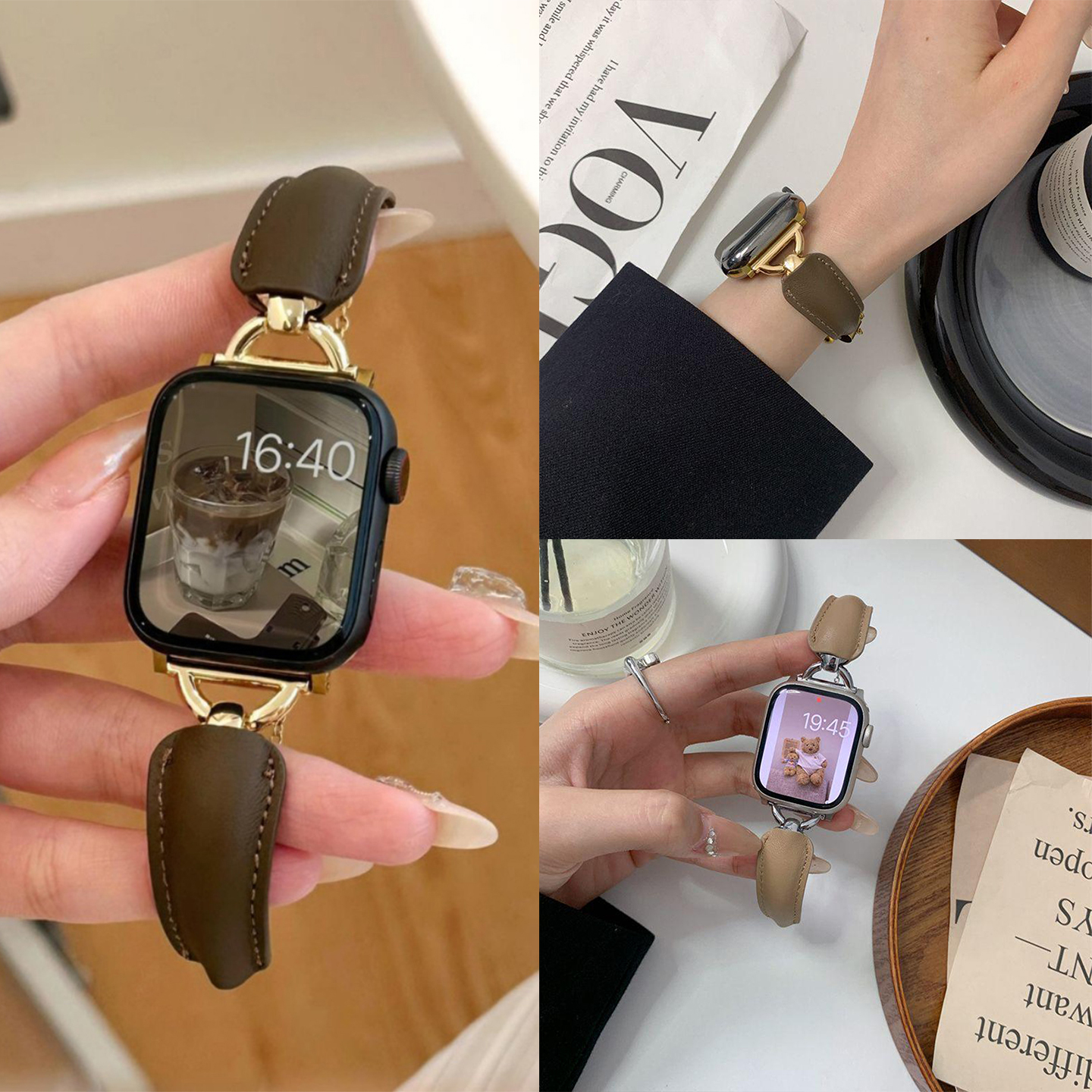 适用于苹果iwatch9手表表带applewatchs8/7/6/5中古手镯款牛皮真皮腕带s10运动防水untra2智能高级感se华强北