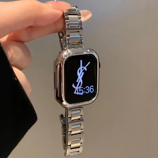 洛颜戴适用S11苹果手表带iwatch9表带金属不锈钢夏季升级款applewatch8高级感金属蝴蝶扣S10苹果手表带se女款