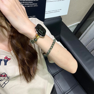 适用苹果s10手表表带iWatchs9手表applewatchs8新中式SE真皮ultra天然石手链41mm高级s7小众6创意男女款夏季