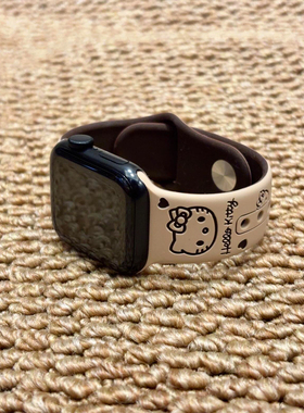 撞色KT猫适用applewatch硅胶表带iWatch11/10/9/8凯蒂猫印花蝴蝶扣柔软苹果手表ultra运动透气可爱腕带女秋冬