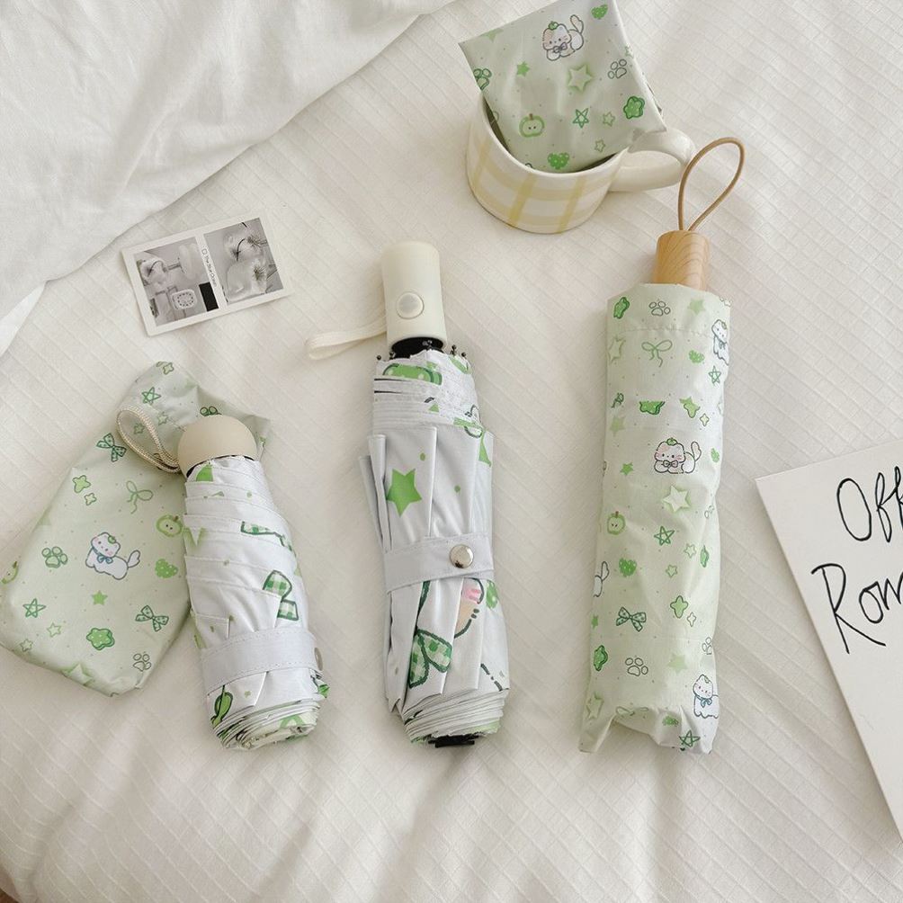 小清新渐变卡通小猫雨伞ins小众可爱便携五折伞防晒黑胶晴雨两用