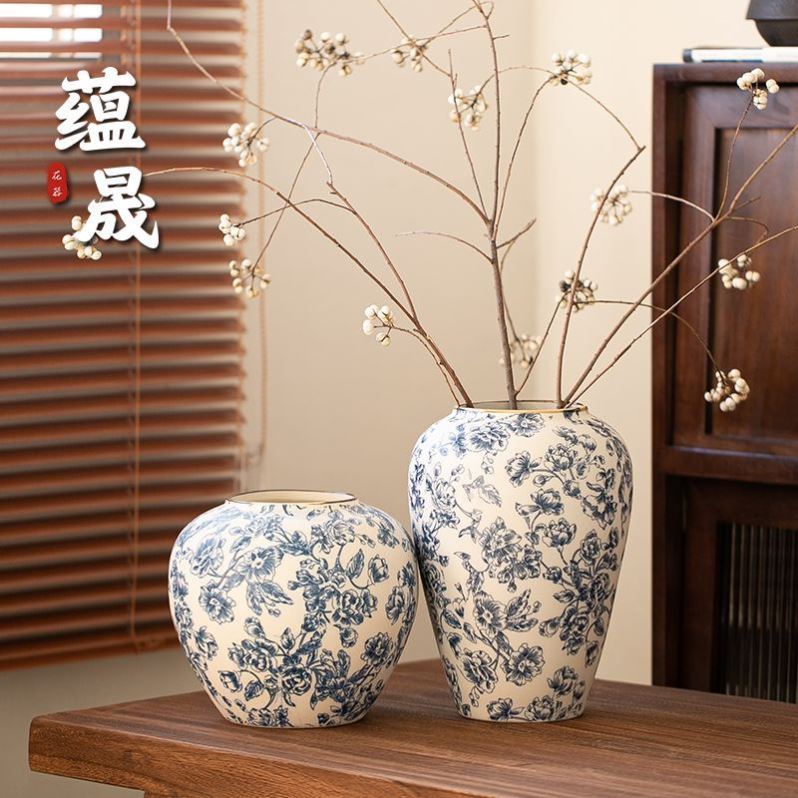 青花瓷景德镇陶瓷复古花瓶家居摆件中式客厅插花高级水培玄关鲜花