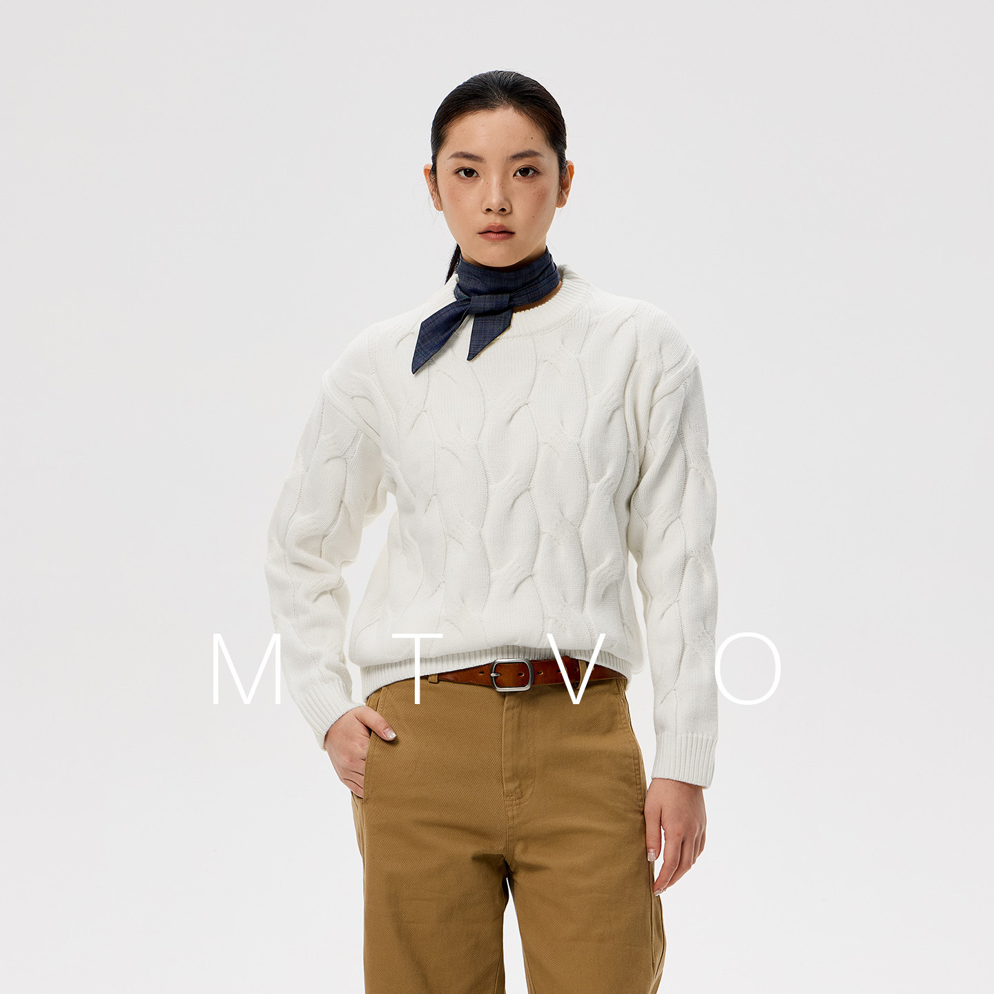 MTVO2026年春季新款老钱风圆领麻花毛衣女慵懒风情侣针织毛衫男