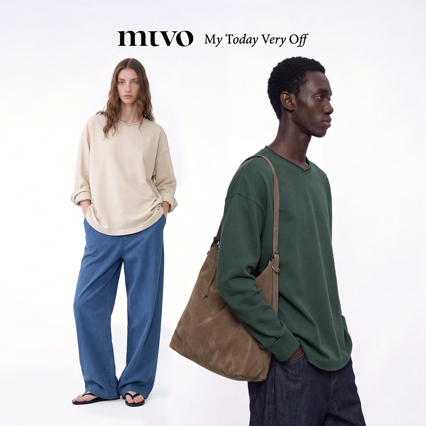 MTVO/AW26复古松弛纯棉V领卷边长袖T恤氛围感秋冬休闲针织上衣女