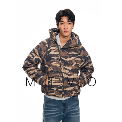 mtvo2025新款秋冬加厚保暖宽松迷彩斜门襟羽绒服白鸭绒外套休闲