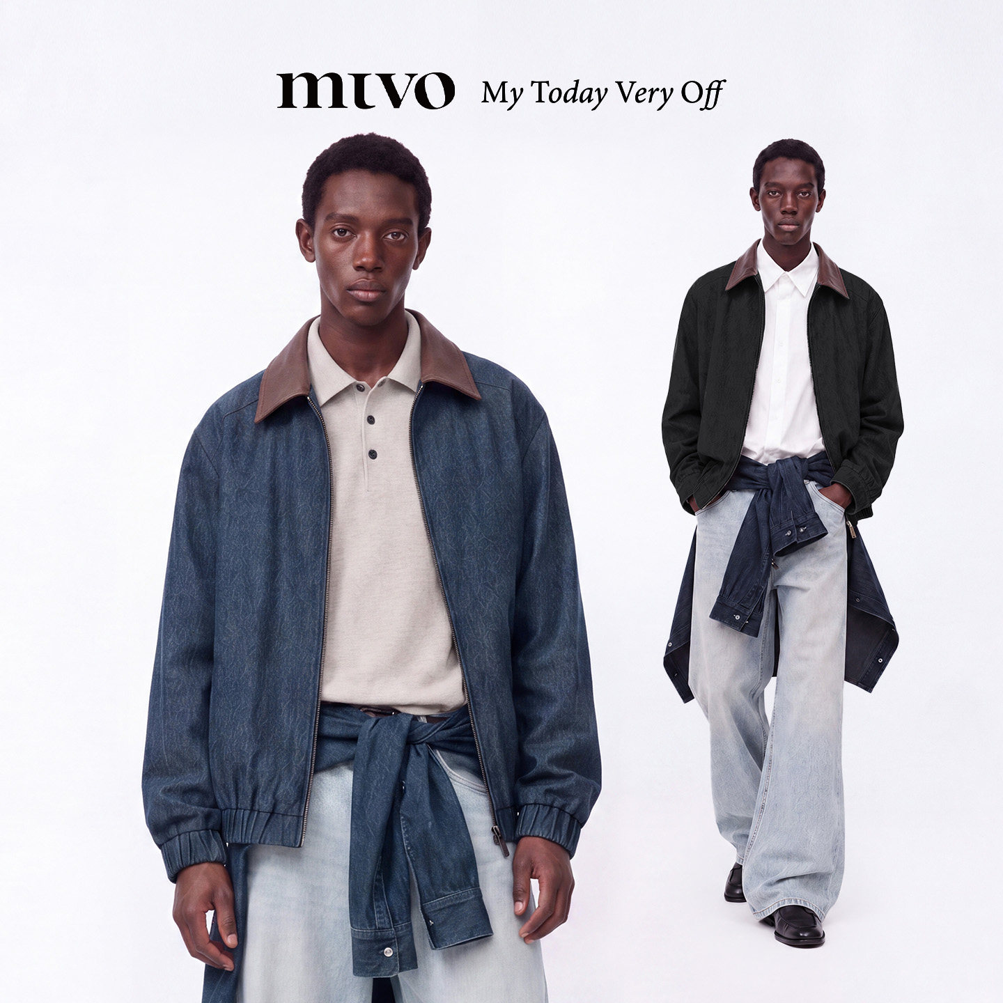 【MTVO】仿皮拼接牛仔夹克图片