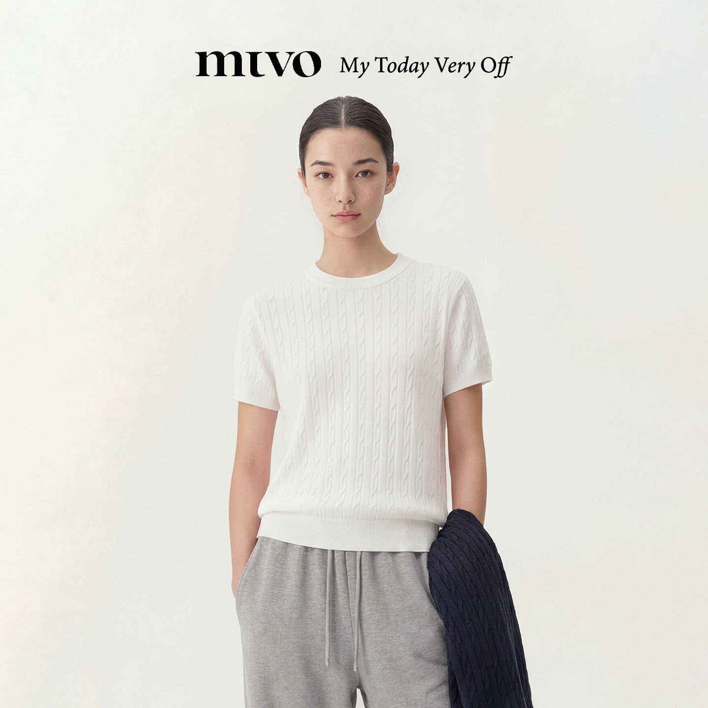 【MTVO】圆领绞花针织短袖图片